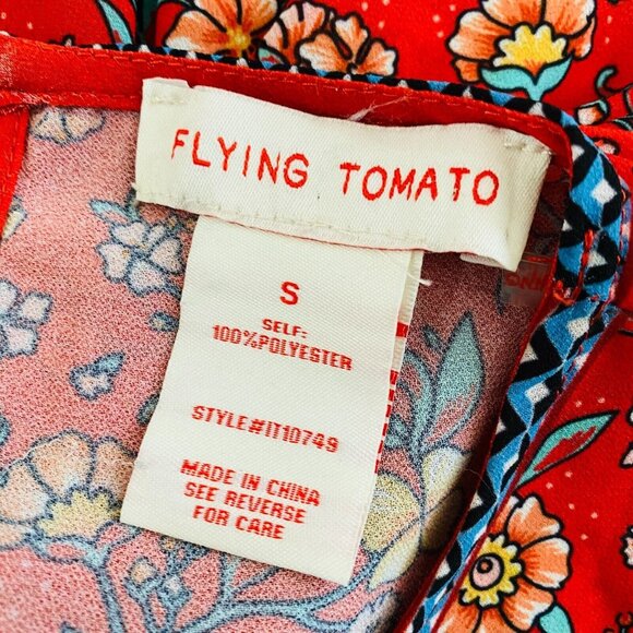 Flying Tomato Beautiful Red Floral Boho Bohemian Colorful Women's S Top Blouse - Picture 7 of 7